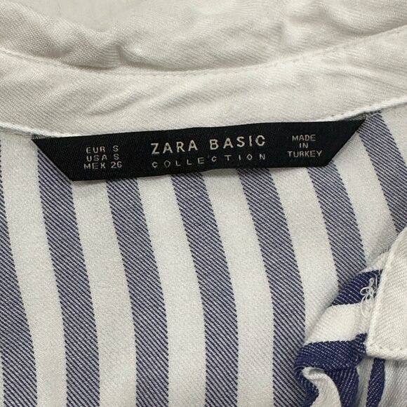Zara Womens Size Small Stripe Button Down Shirt Nautical Crest Patch Long Sleeve - Picture 4 of 13